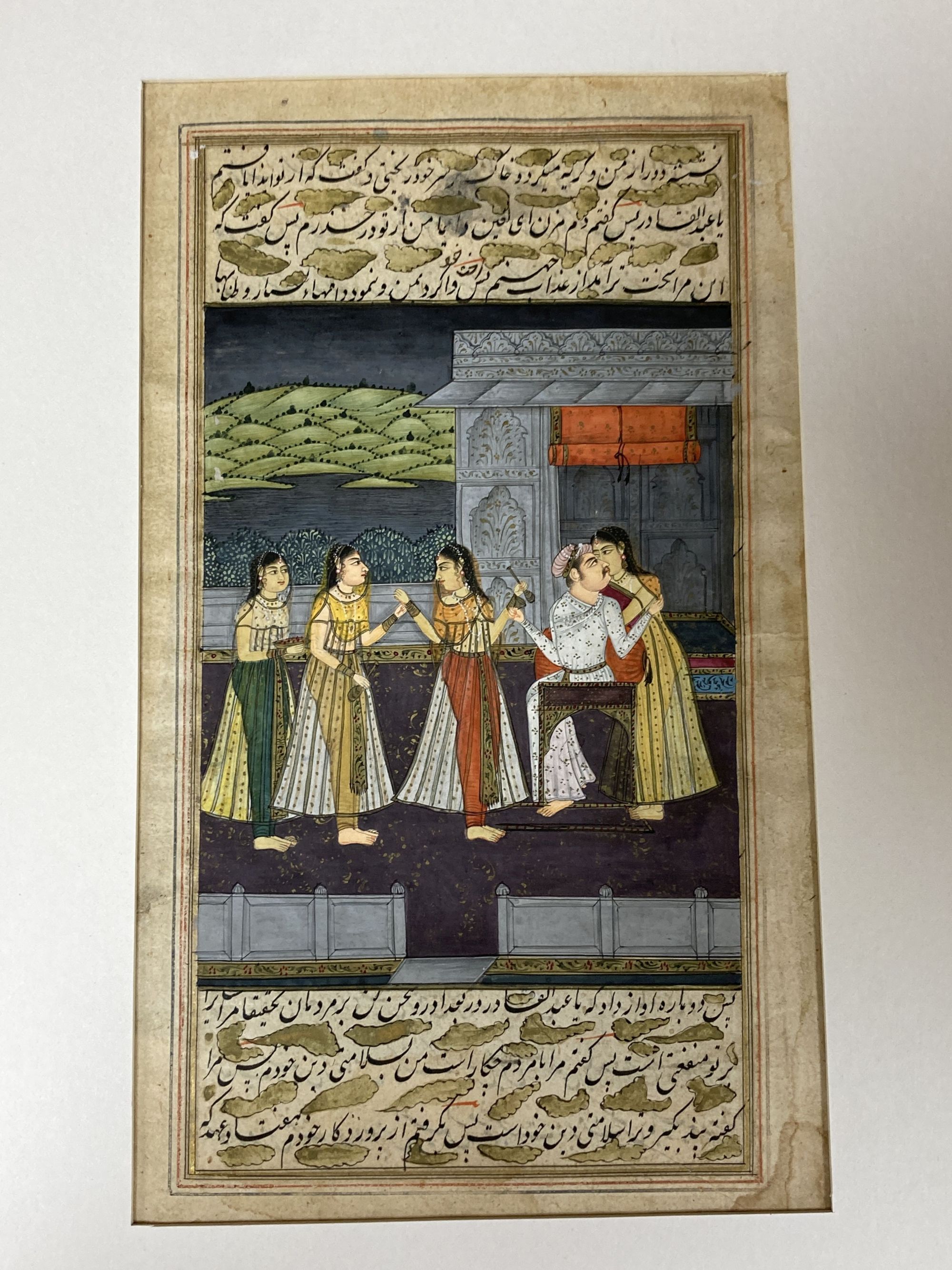 Indo-Persian School, 6 gouache, book illustrations with calligraphic inscriptions verso, largest 20 x 12cm, unframed